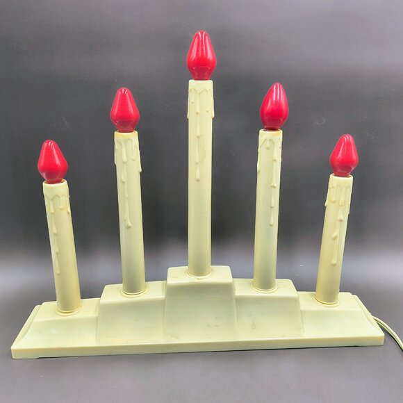Vintage 5 Light Christmas Candolier Dripping Electric Candles with Red Bulbs - Picture 2 of 13